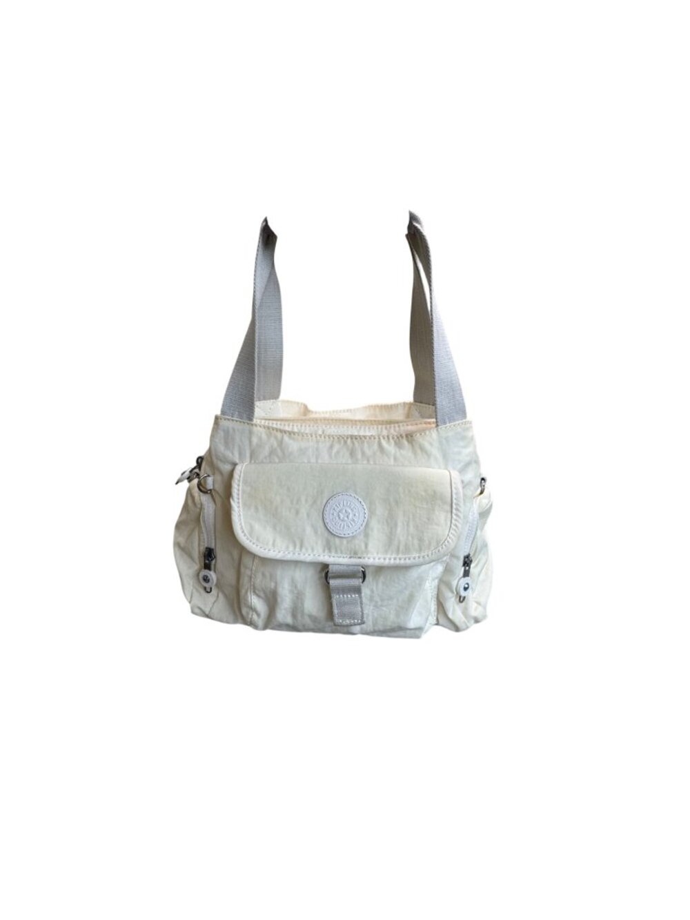 Kipling Felix Large Handbag Beige Nylon Shoulder Bag Multiple Pockets Organizer